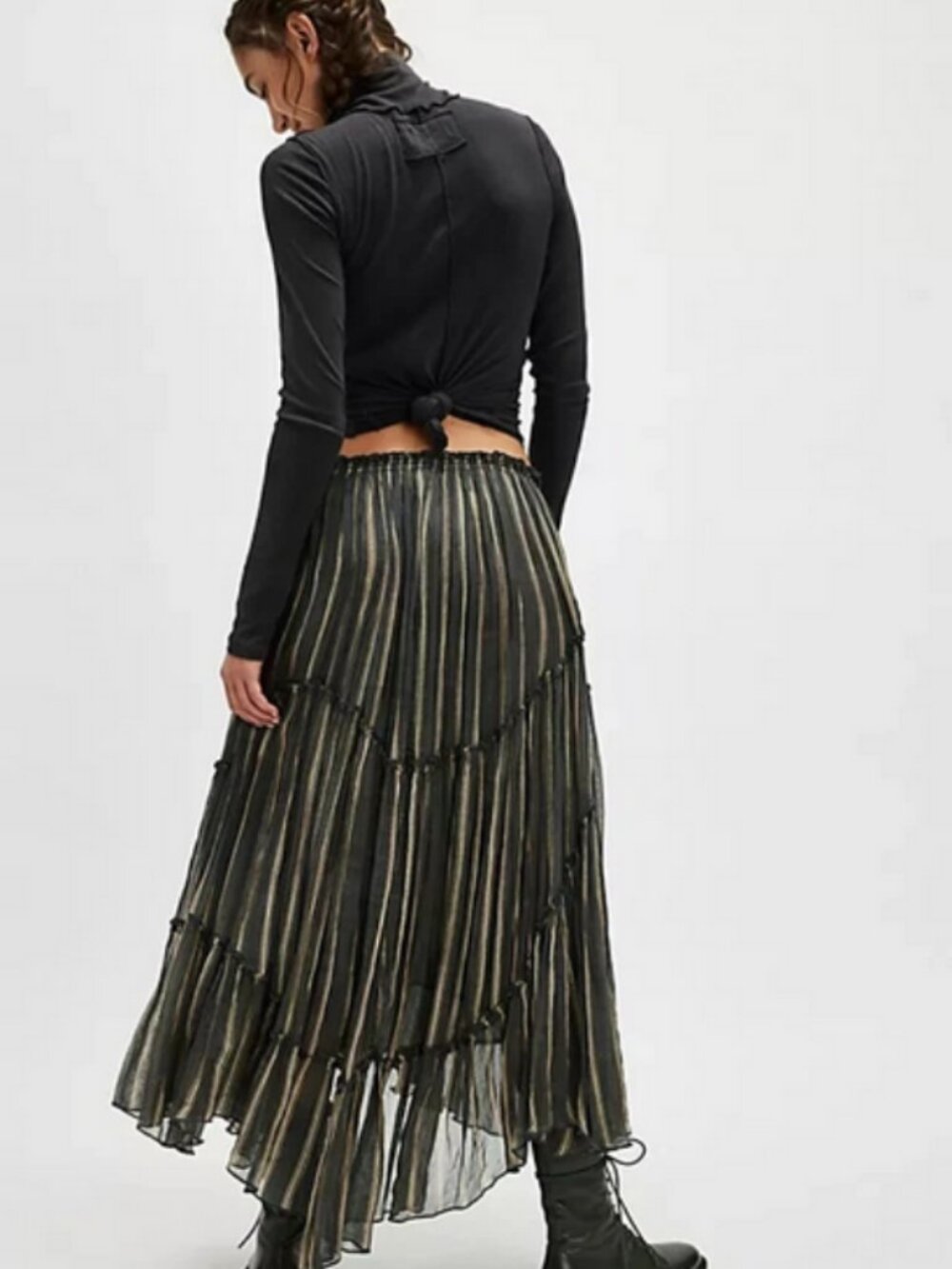 Free People FP One Ember Printed Midi Skirt Stripe Mid-rise Asymmetrical XS - Picture 2 of 7